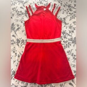 Chic Red Dress with Striped Accents